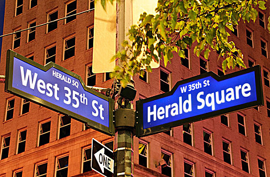 路标,西部,街道,先驱广场,曼哈顿,纽约,美国