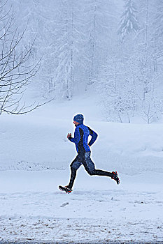 男性,跑步,跑,落下,雪,瑞士