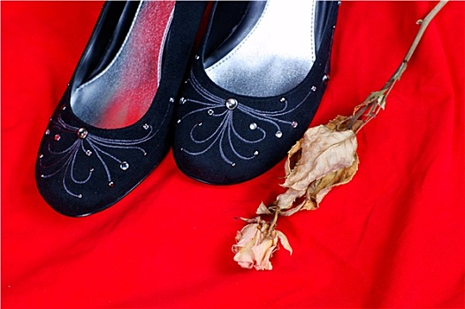 女黑人,鞋,玫瑰,红色背景
