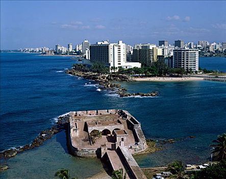 城市天际线,堡垒,海滩,港口,圣胡安,波多黎各,加勒比群岛