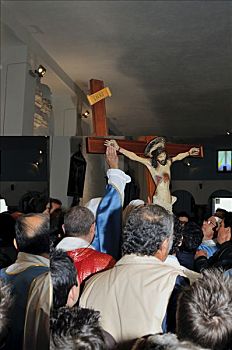雕塑,耶稣,教堂,圣周,复活节,队列,西西里,意大利,欧洲