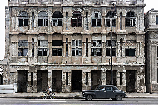 古巴,哈瓦那,马雷贡,建筑,荒废,老爷车