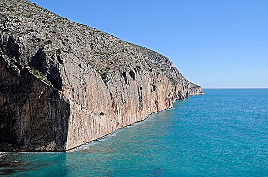 悬崖,海洋,白色海岸,阿利坎特省,西班牙,欧洲