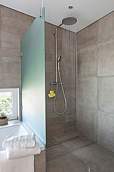 淋浴,雨,淋浴头,灰色,墙壁,砖瓦,设计师,浴室