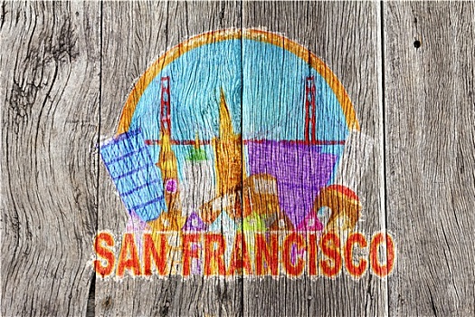 旧金山,抽象,天际线,木头,背景,插画