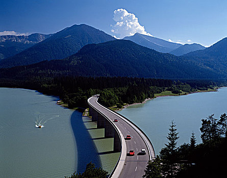湖,桥,巴伐利亚阿尔卑斯山,巴伐利亚,德国