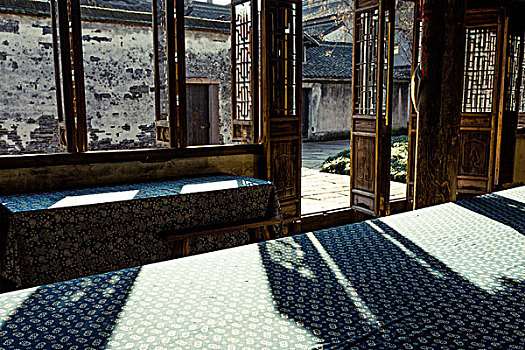 中国,旧式,房子,窗户