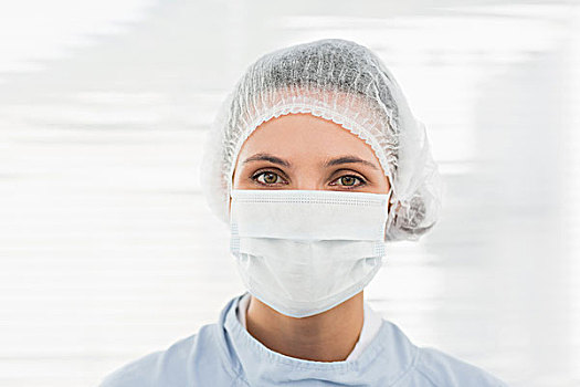 女性,外科,戴着,手术帽,面具