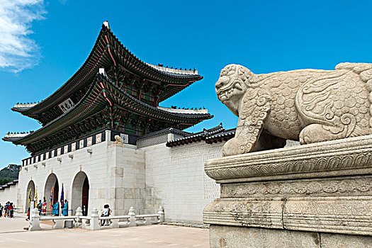旅游,户外,建筑,传统建筑,雕塑,动物造型,首尔,韩国