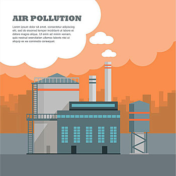 空气污染,旗帜,工厂,烟雾,管,隔绝,背景,城市,剪影,工业,概念,健康,问题,酸性,雨,温室效应,矢量,插画