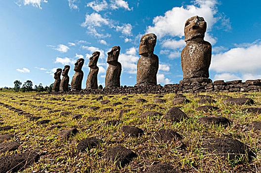 摩埃石像,阿基维祭坛,努伊,复活节,岛屿,智利,南美