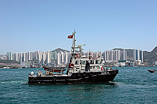 警察,船,维多利亚港,香港