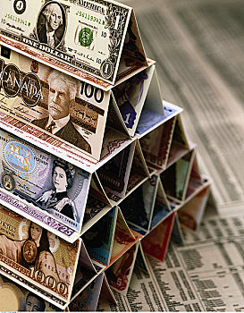 金字塔,一堆,国际货币,证券行情
