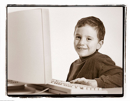男孩,肖像,用电脑