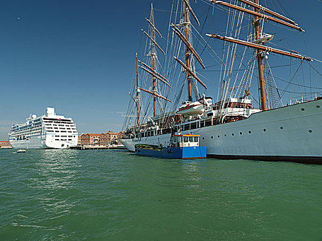 威尼斯,乘客,帆船,停泊,泊位