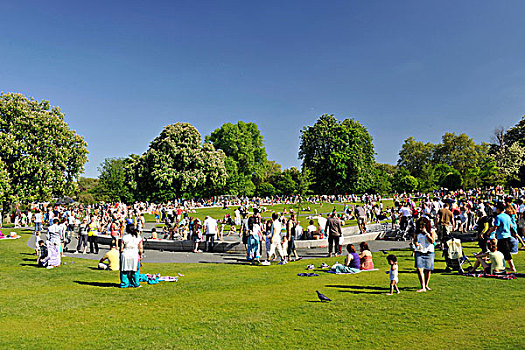 人群,享受,公主,威尔士,纪念,喷泉,海德公园,热,夏天,白天