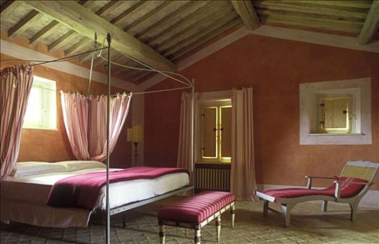 意大利,托斯卡纳,卧室,四柱床