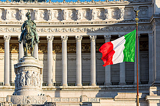 意大利国旗,正面,国家纪念建筑,广场,威尼斯,罗马,拉齐奥,意大利,欧洲