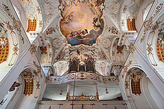 天花板,器官,阁楼,教堂,巴伐利亚,德国,欧洲