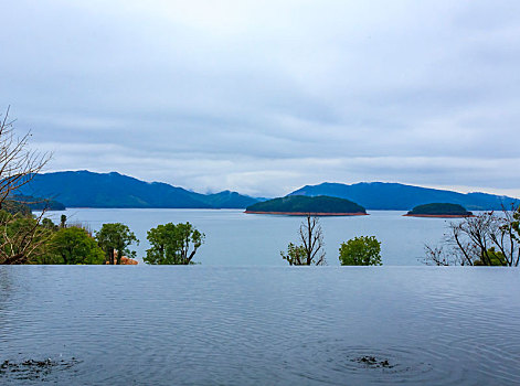 浙江,杭州,淳安,千岛湖,湖泊,阴雨,倒影,宁静,湖水,水面