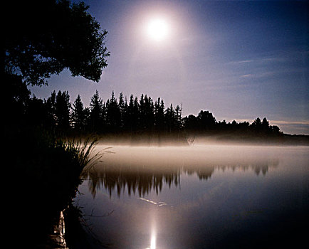 月光,模糊,湖