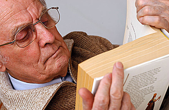 老人,读,粗厚,书本