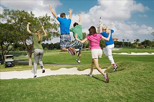 五个,朋友,乐趣,高尔夫球场,比尔提默高尔夫球场,珊瑚顶市,佛罗里达,美国