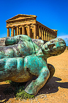 雕塑,正面,庙宇,神殿之谷,古希腊,城市,阿格里琴托,西西里,意大利