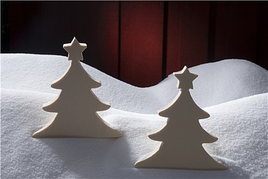 两个,白色,木质,圣诞树,雪