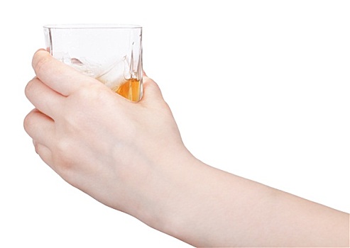 玻璃杯,威士忌,拿着,隔绝,白色背景