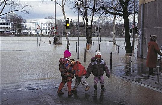洪水,街道,恶劣天气,德国,欧洲