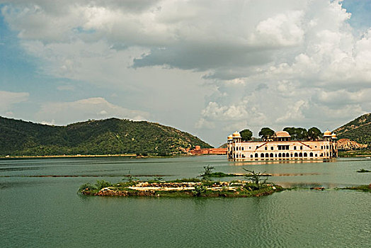 宫殿,水岸,男人,湖,斋浦尔,拉贾斯坦邦,印度