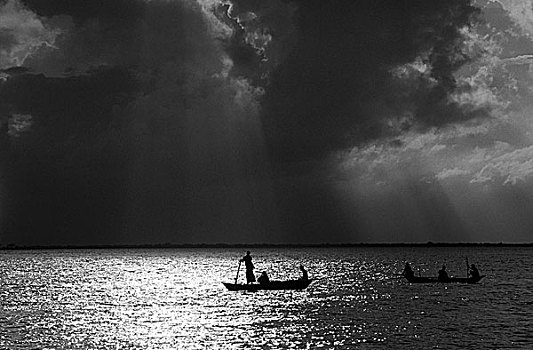 捕鱼,河,季风,孟加拉,2006年