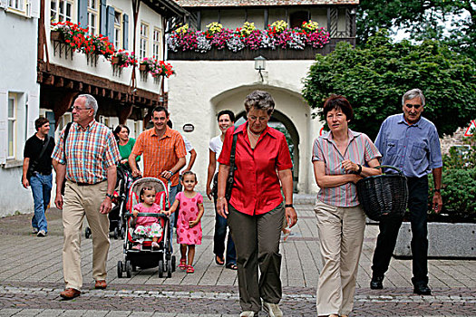 人,走,步行区,巴伐利亚,德国,欧洲