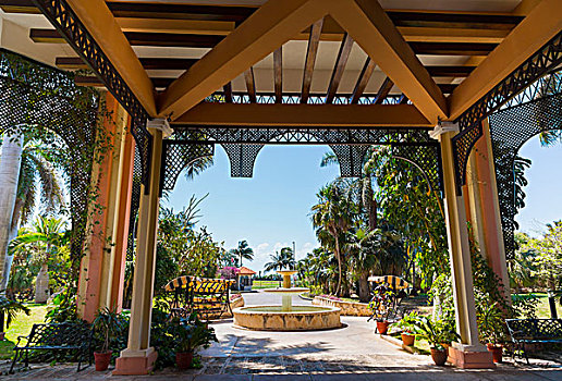 热带,花园,风景,喷泉,问候,旅游,户外生活,阳台,区域,加勒比,胜地,巴拉德罗,古巴