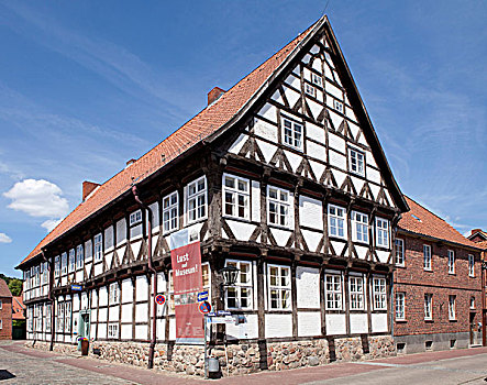 半木结构,房子,老,城镇,黑茨阿克,下萨克森,德国,欧洲