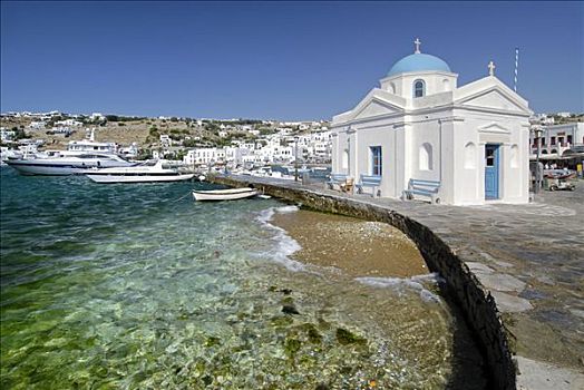 白色,小教堂,老,港口,米克诺斯岛,基克拉迪群岛,希腊,欧洲