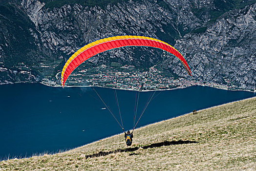 滑翔伞,蒙特卡罗,俯视,加尔达湖,柠檬,威尼托,意大利,欧洲