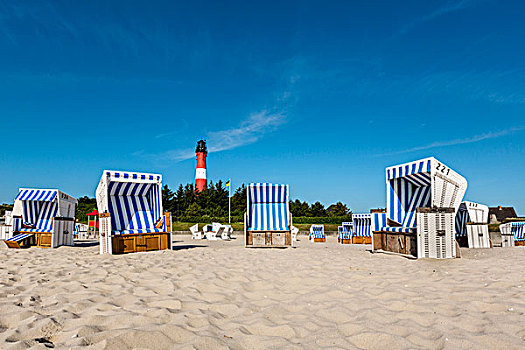 沙滩椅,海滩,正面,灯塔,北方,石荷州,德国,欧洲