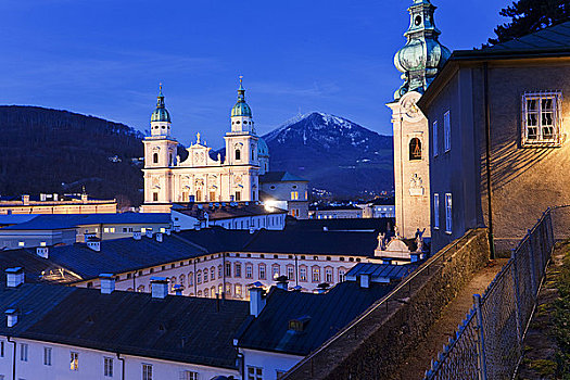 老城,圆顶,夜晚,萨尔茨堡,奥地利
