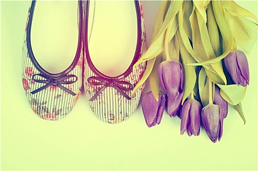 紫色,郁金香,复古,鞋