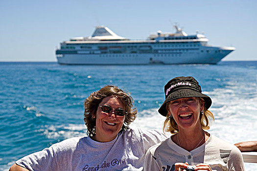 法属玻利尼西亚,岛屿,两个女人,享受,游轮,度假
