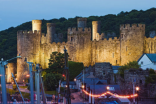 威尔士,康威城堡,黎明,城堡,英国,一个,钥匙,要塞