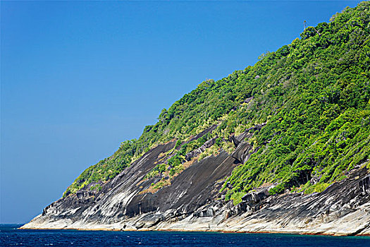 陡峭,岩石,海岸线,遮盖,灌木丛,斯米兰群岛,普吉岛,泰国,亚洲,安达曼海,印度洋