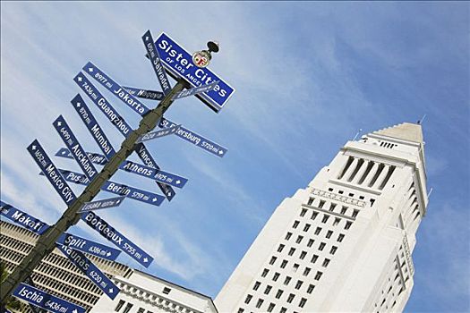路标,正面,建筑,洛杉矶,市政厅,加利福尼亚,美国