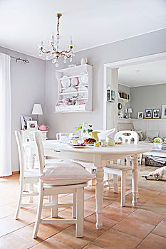白色,厨房,椅子,餐桌,苍白,灰色,餐厅,地砖,吊灯