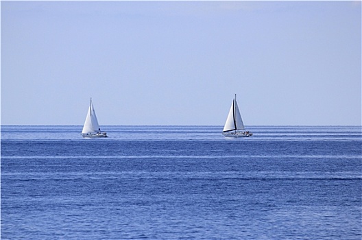 两个,帆船,公海,地平线