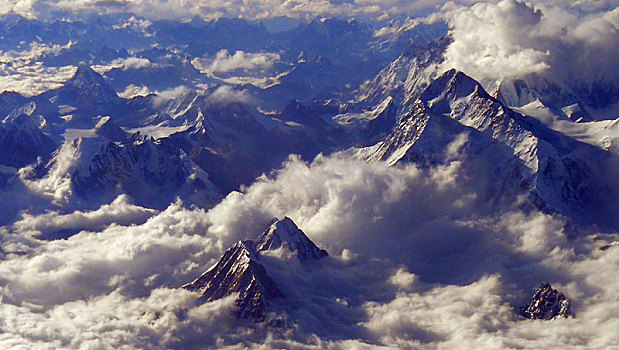 空中观赏世界屋脊喜马拉雅山脉