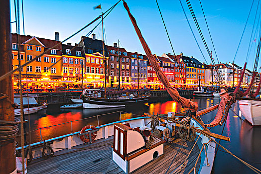 蓝色,钟点,新港,哥本哈根,丹麦,北欧