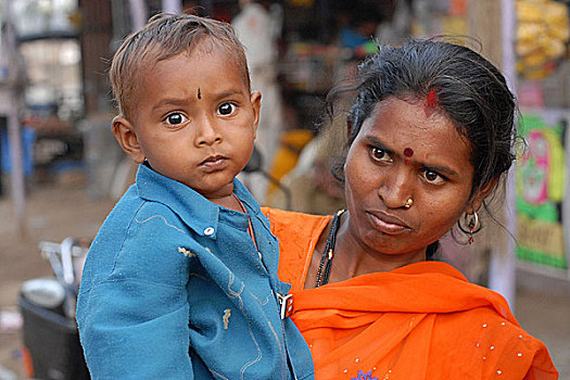母亲,儿子,乡村,靠近,马哈拉施特拉邦,印度,一月,2007年
